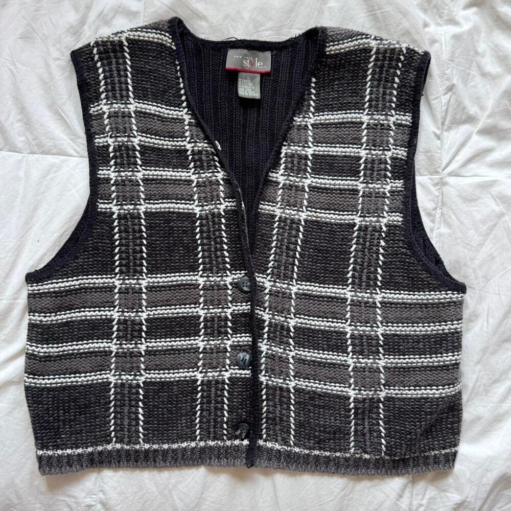 Vintage plaid knit sweater vest sz L preppy 90s retro indie artsy whimsy twee